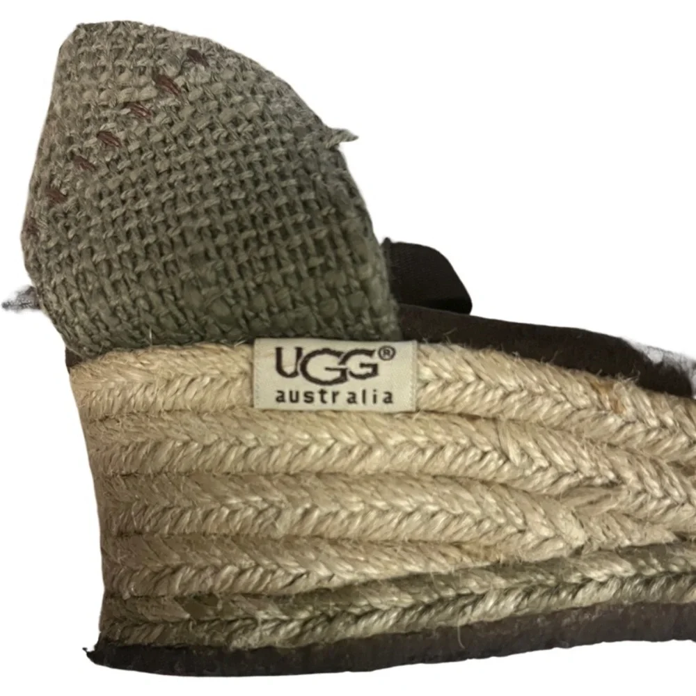 UGG AUSTRALIA 1652 Mar Espadrille Ankle Tie Wedge Woven Green Sandals Sz 7